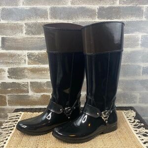Michael Kors, Two Tone, Silver Emblem, Tall Rain Boots, Size 9